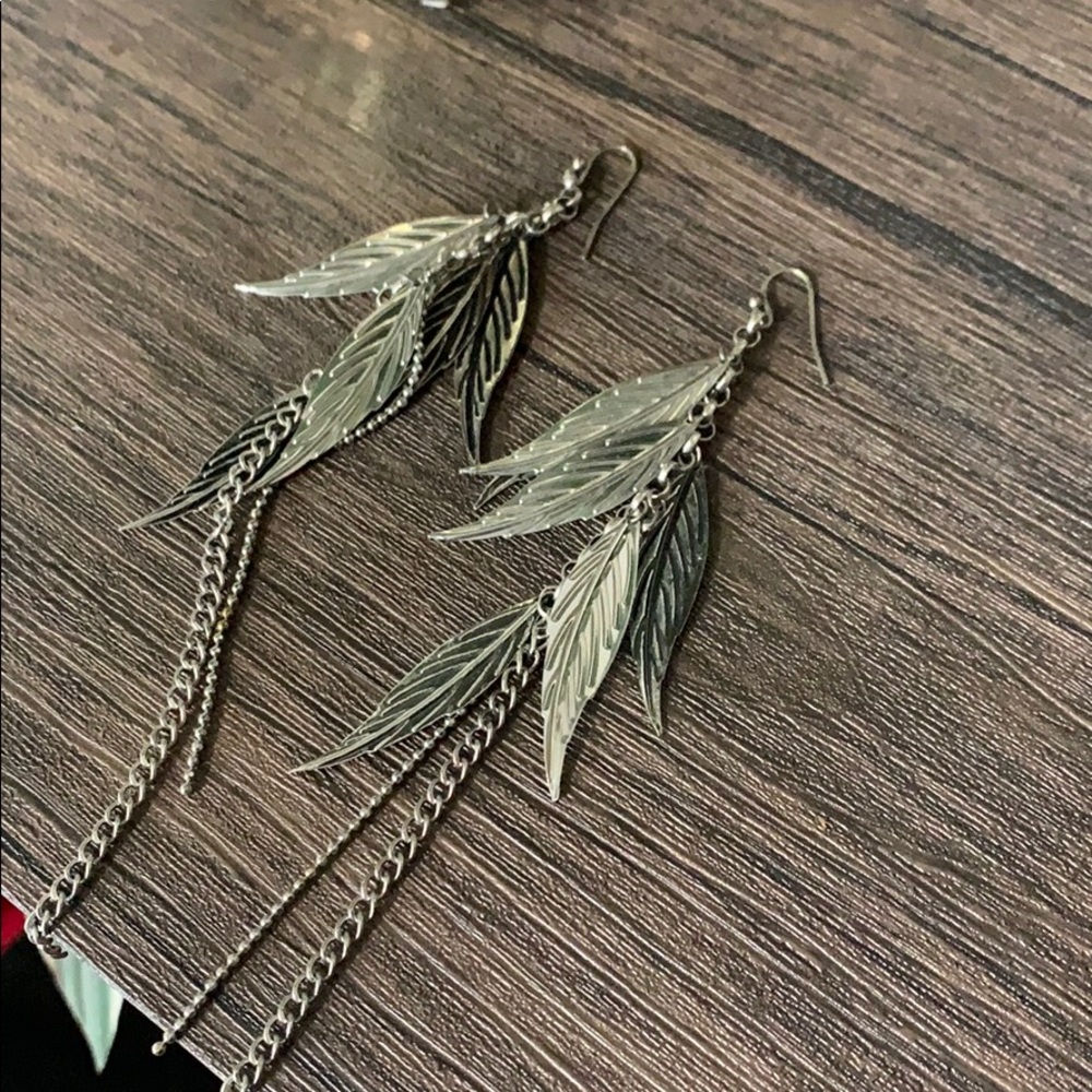 Ambiance Silver Feather Tassel Earrings